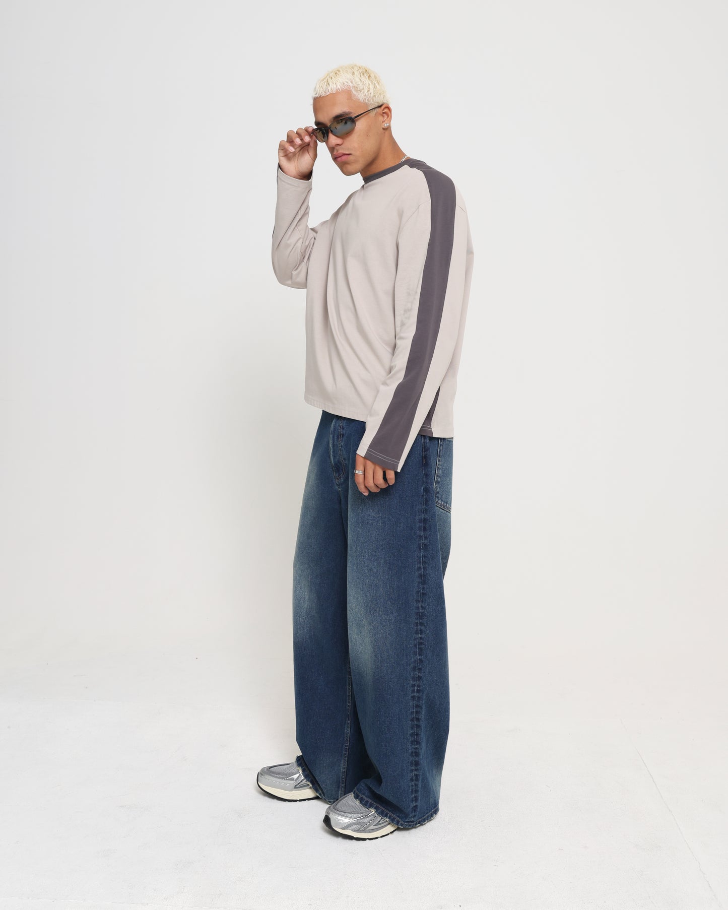 PANELLED LS CROP TEE - SAND / CHOCOLATE