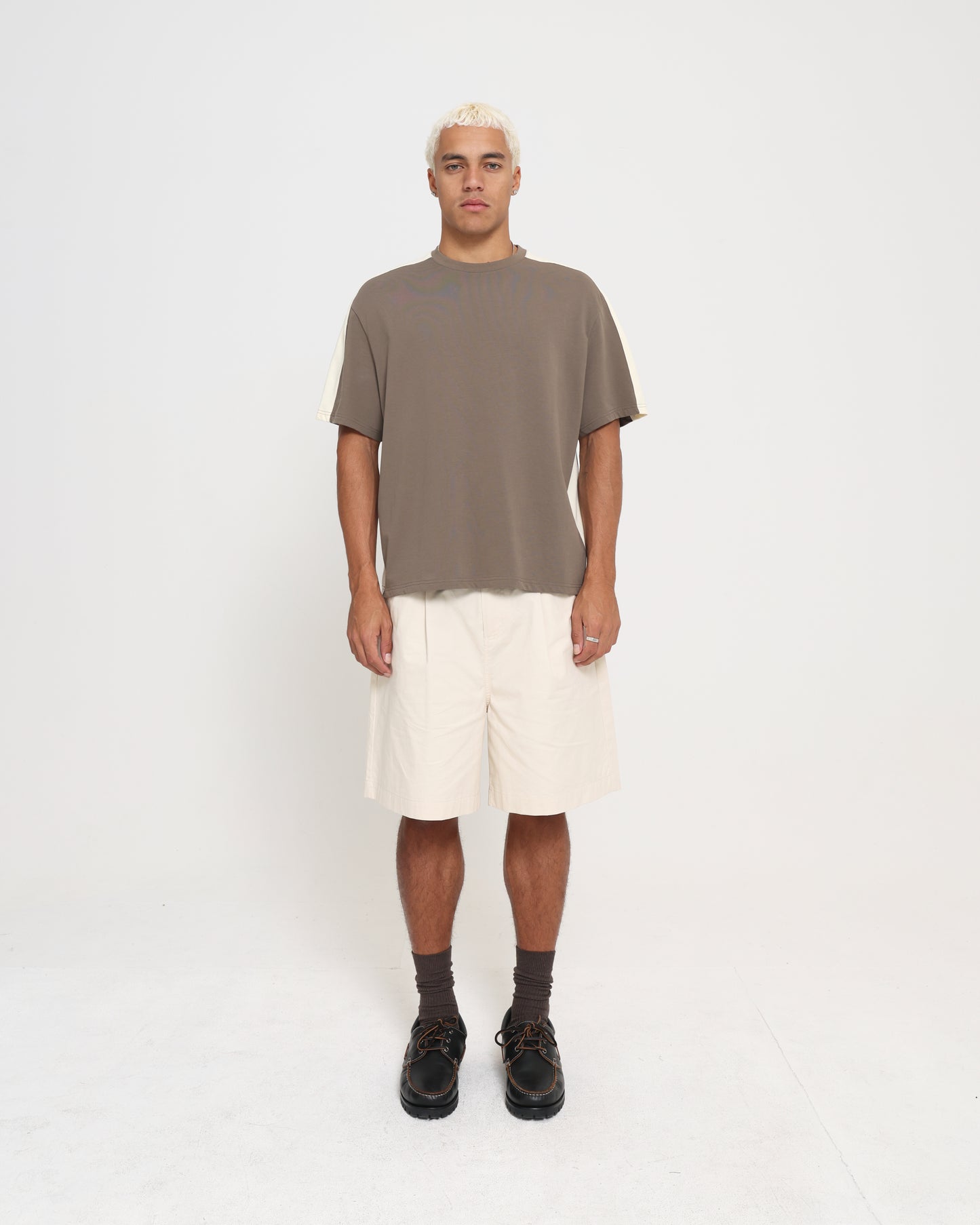 PANELLED CROP TEE - Sage / Cream