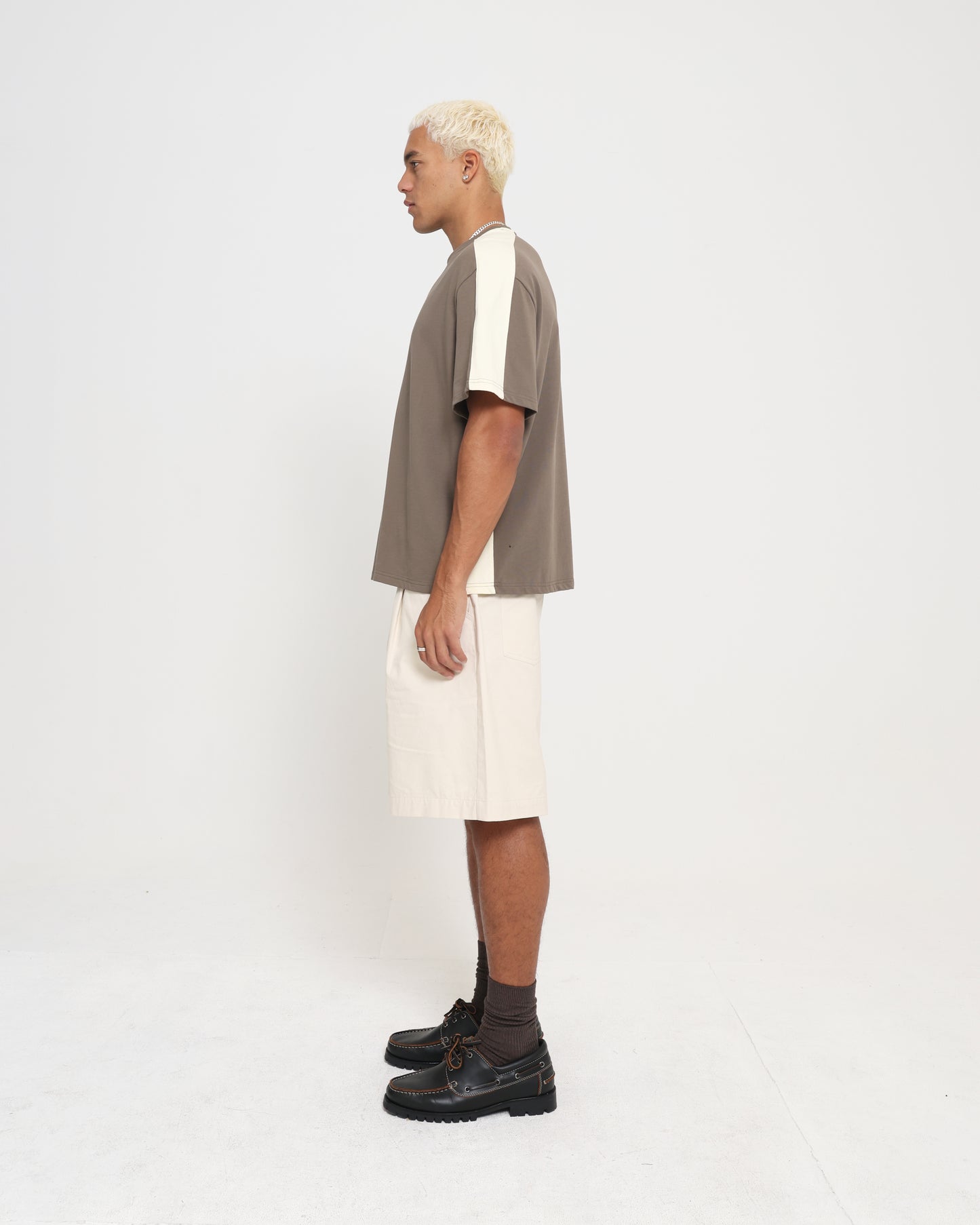 PANELLED CROP TEE - Sage / Cream