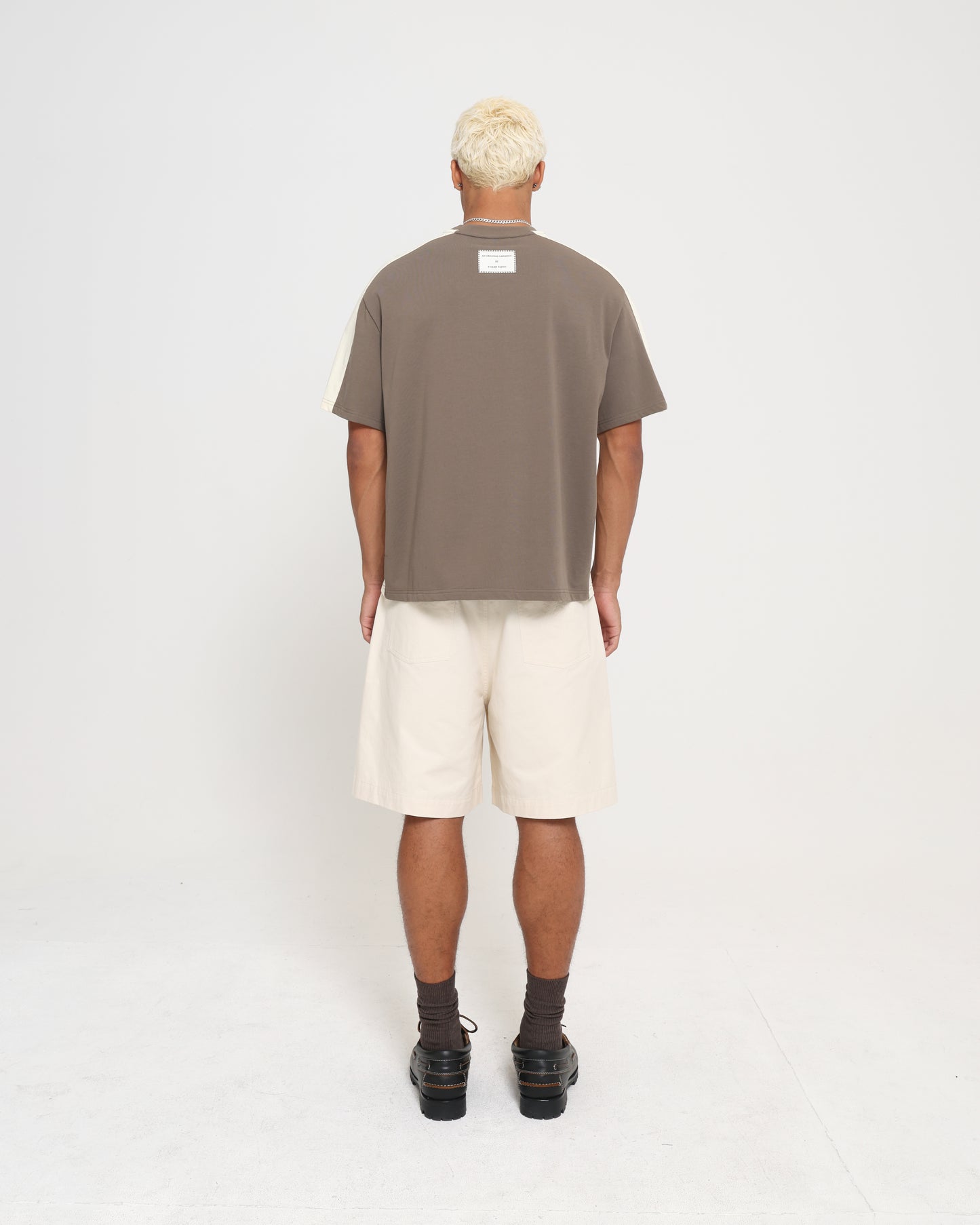 PANELLED CROP TEE - Sage / Cream