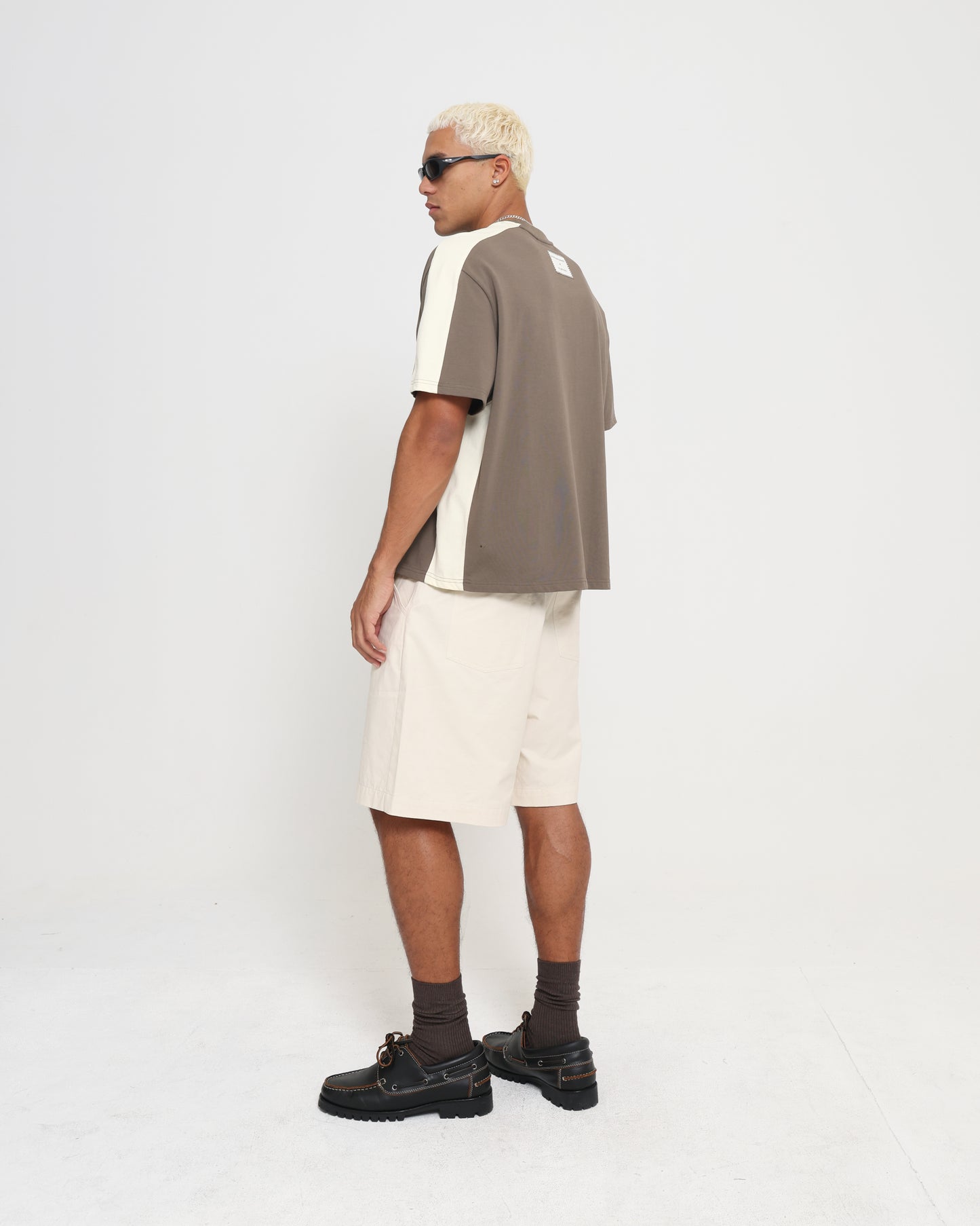 PANELLED CROP TEE - Sage / Cream