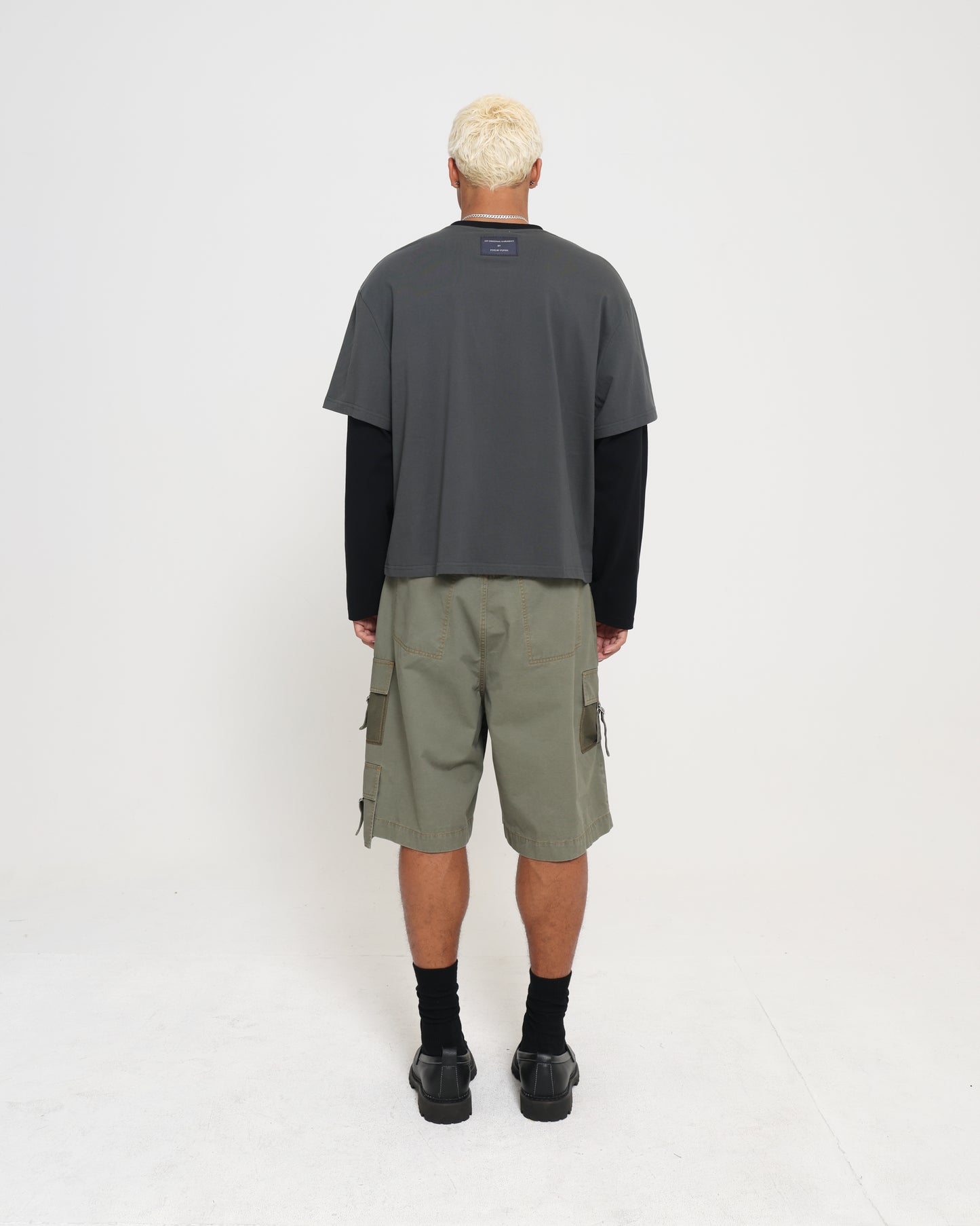 CROP BOXY LAYERED TEE - CHARCOAL / BLACK