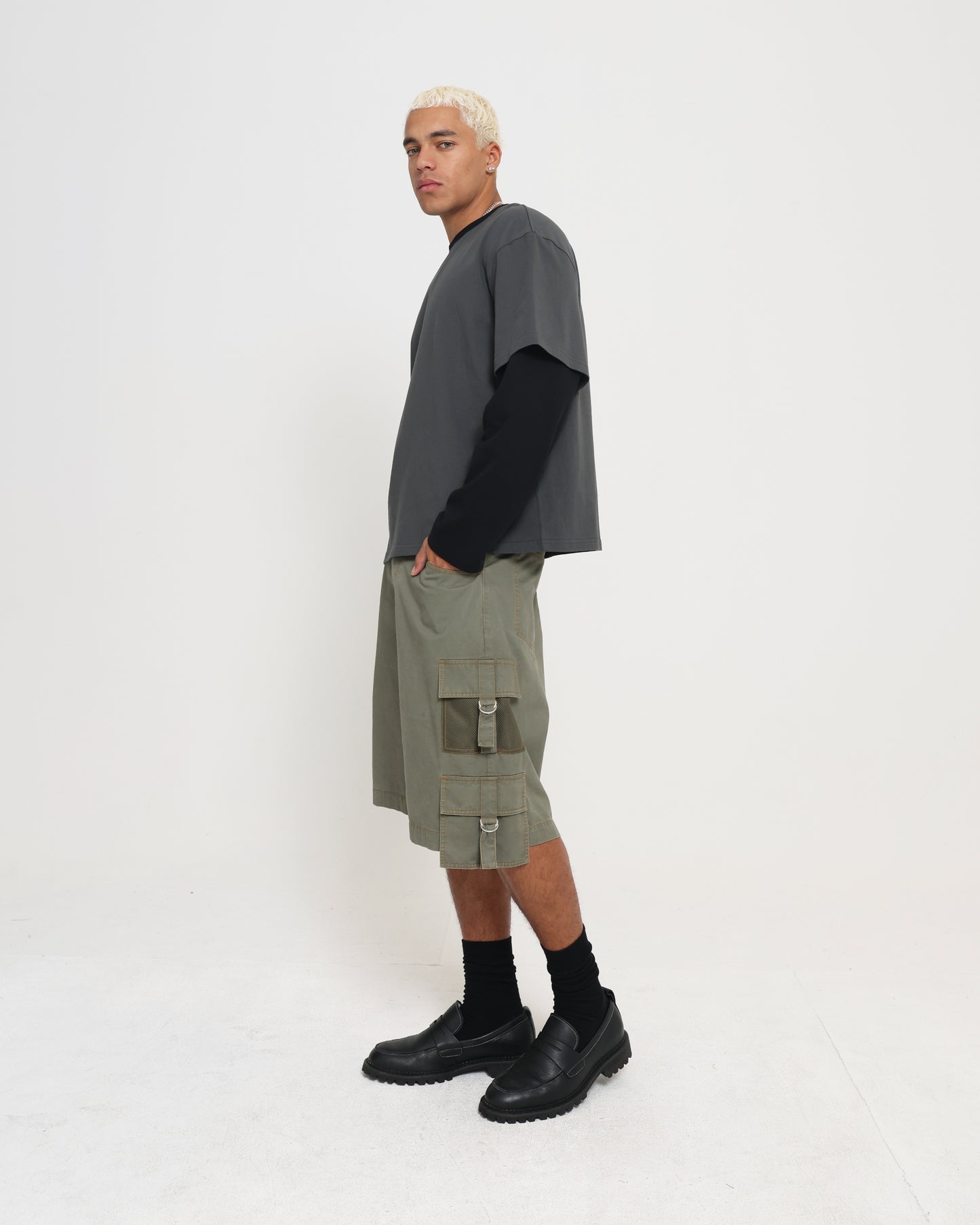 CROP BOXY LAYERED TEE - CHARCOAL / BLACK