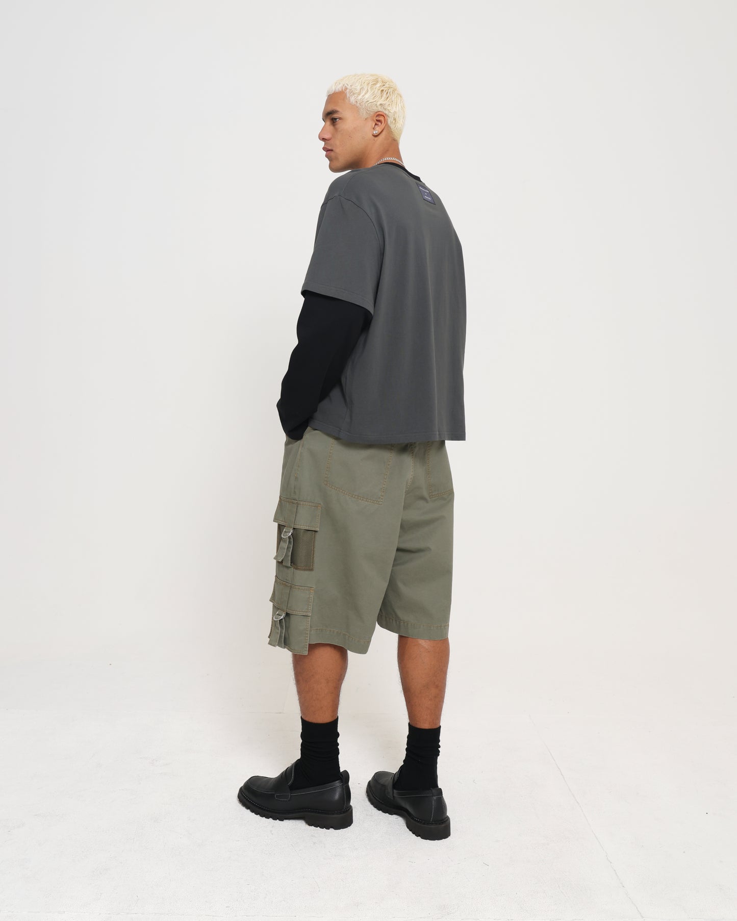 CROP BOXY LAYERED TEE - CHARCOAL / BLACK
