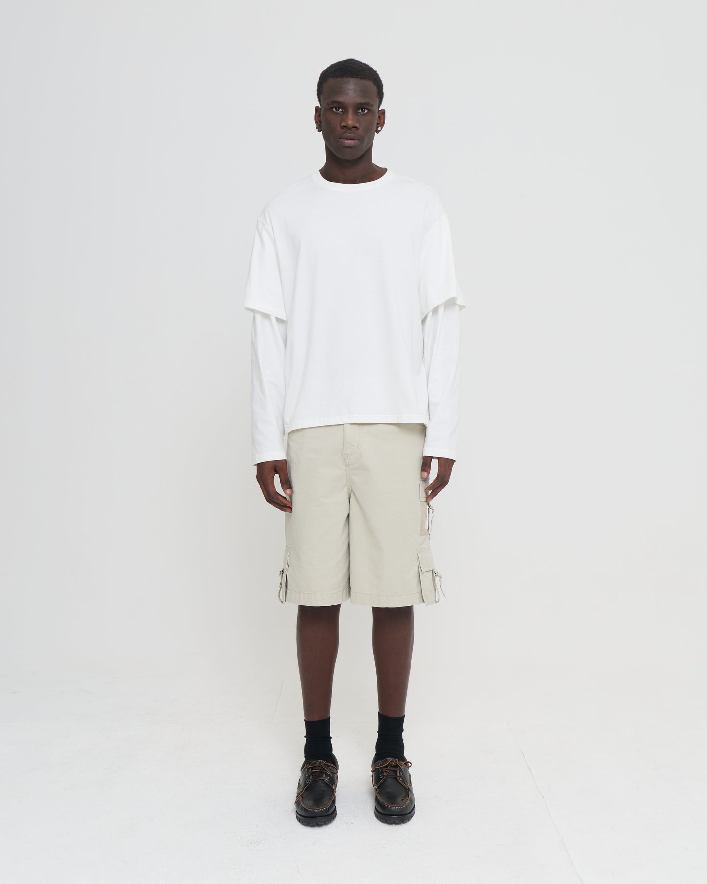 Crop Boxy Layered Tee - White