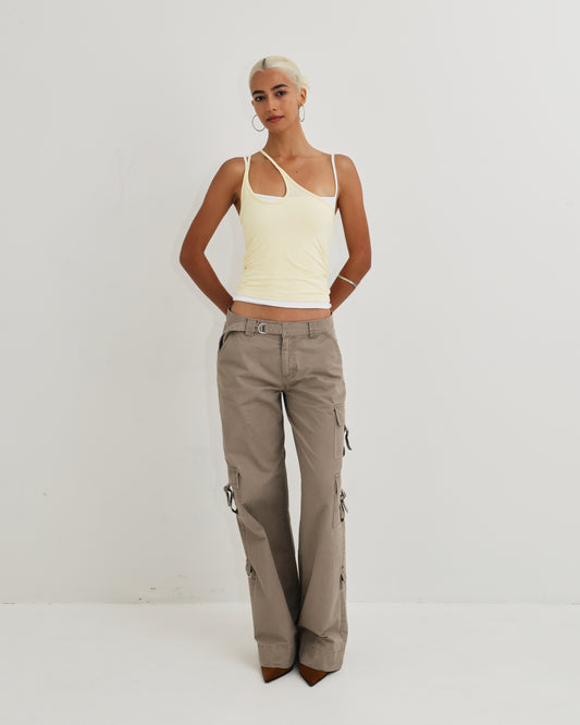 Womens Asym Layered Singlet - Butter / White
