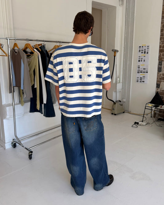 Boxy Applique Tee - Steel Blue/Cream