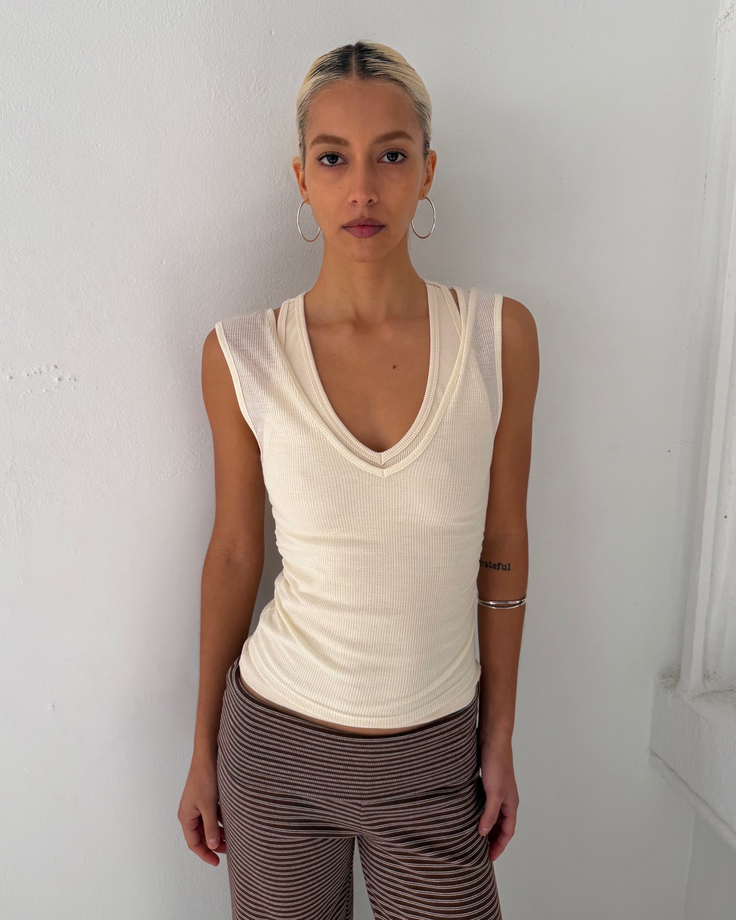 SS LAYERED RACER BACK TANK - Cream