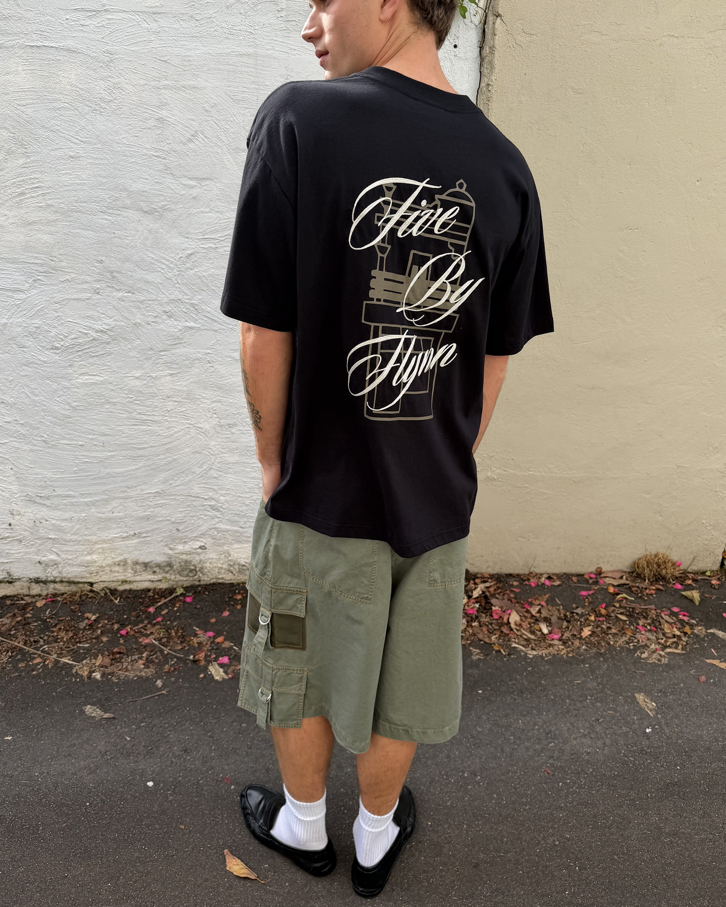 COTTON TEE - Black / White Embroidery